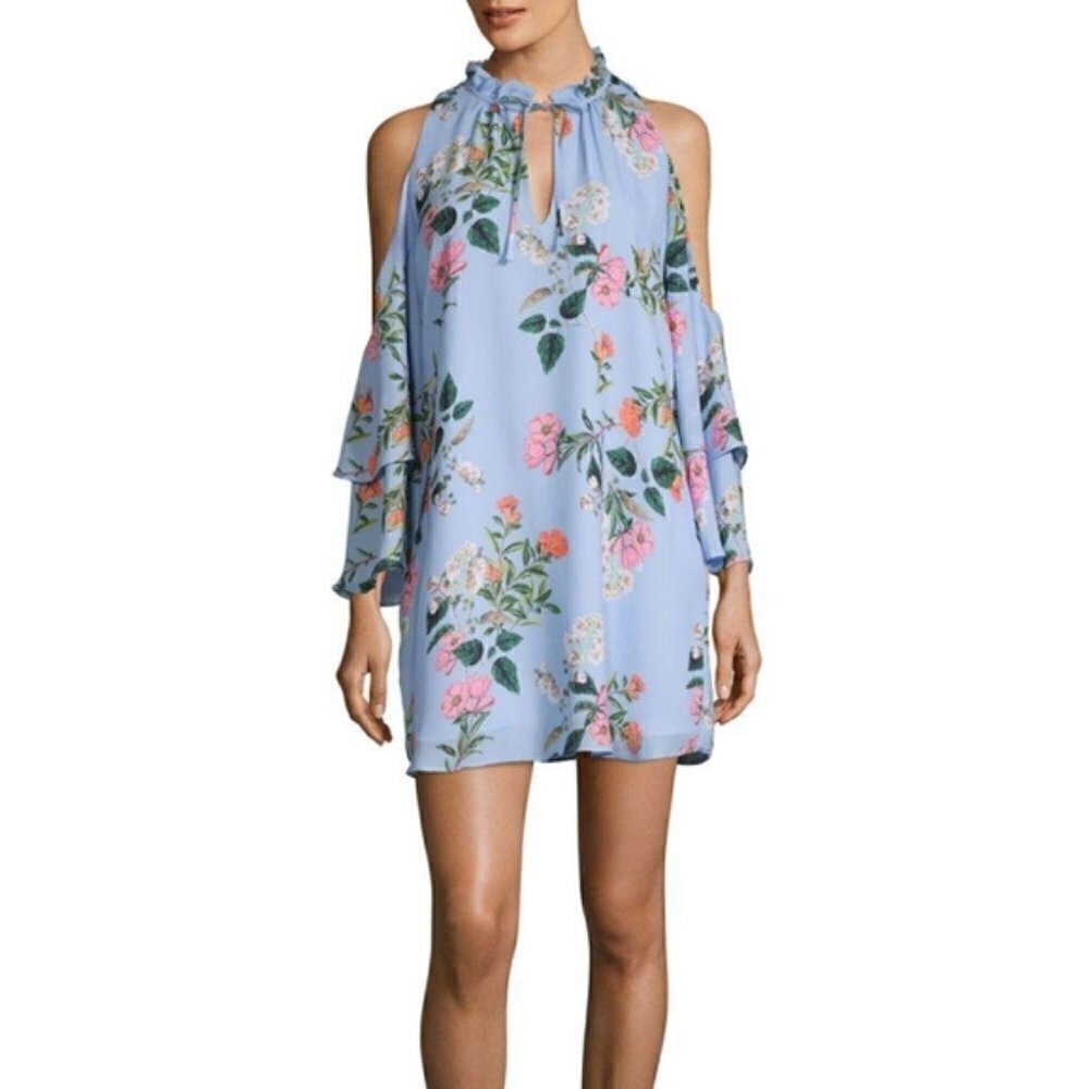 Parker Women's Size Small Daphne Floral Cold Shoulder Shift Dress Light Blue